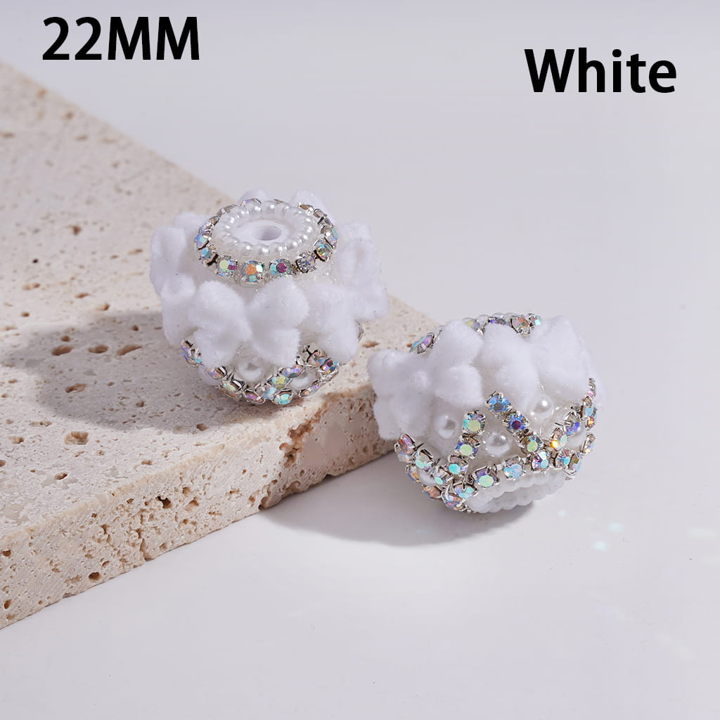 Acrylic Beads with Flocked Fluffy Bowtie, White Pearls and AB Rhinestone Chains, 22MM, Multi-Color