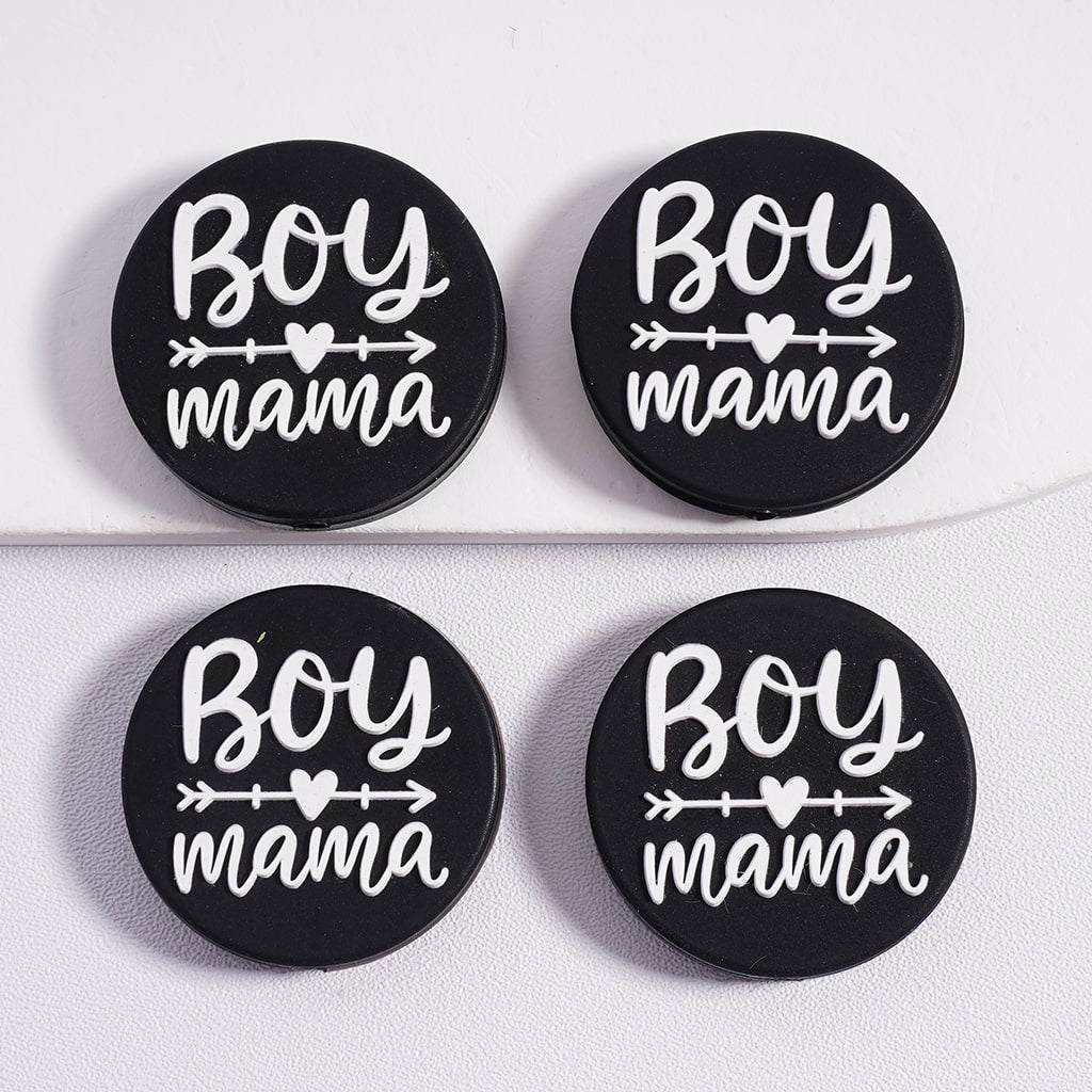 Round Silicone Focal Beads Boy Mama Arrow Crosses the Heart