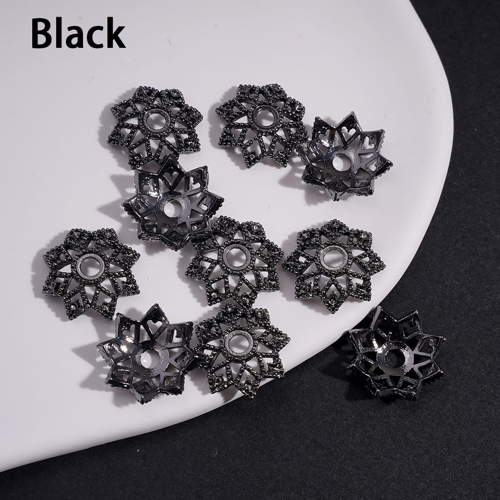 Bead Cages Octagonal Lotus Flower, Alloy Bead Cap, Gold & Silver & Black (They Fit 16MM Beads)