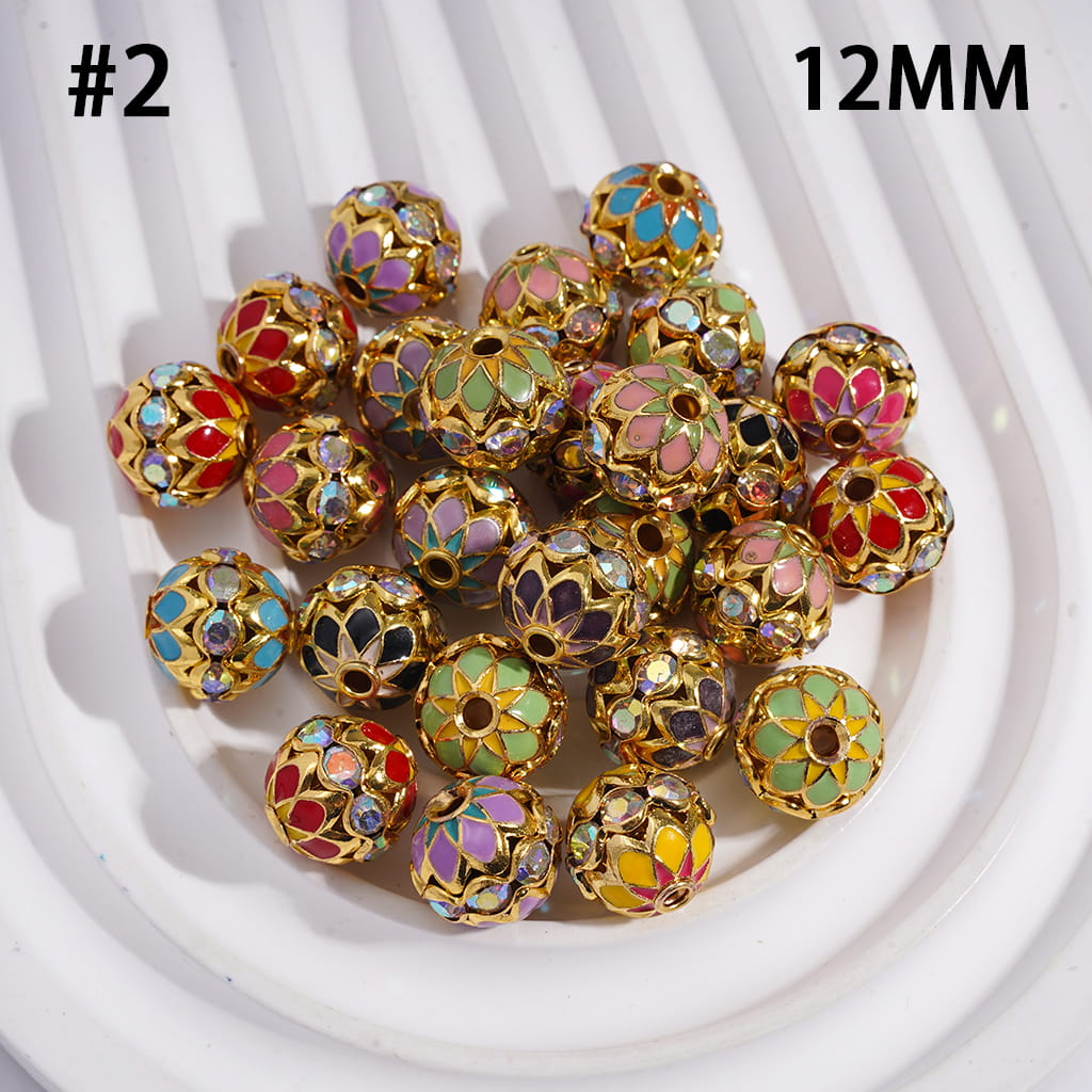 Alloy Beads with Lotus Flower Base on Both Sides and Central AB Rhinestones, 12MM, Gold and Silver