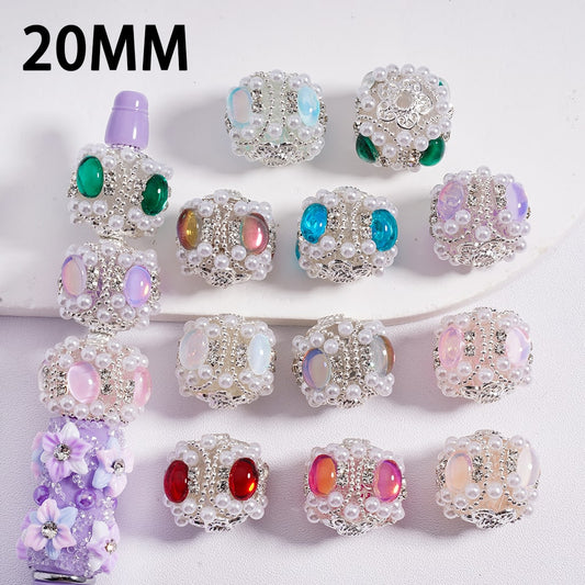 Fancy Acrylic Beads Cute Silver Alloy Flowers Shiny Oval Rhinestones White Pearls 20MM, Random Mix