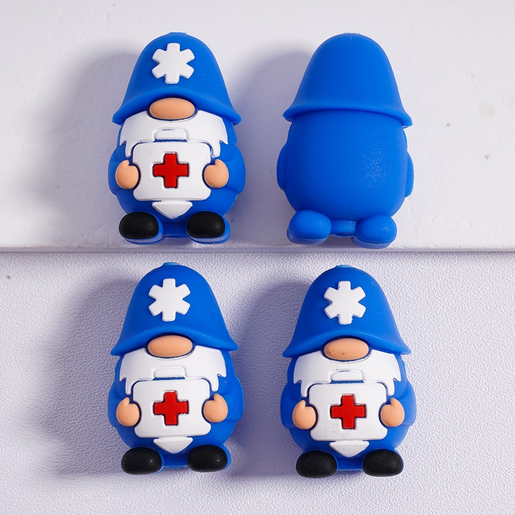 Silicone Focal Beads 3D Cute Gnome with Police Firefighter Doctor Uniform