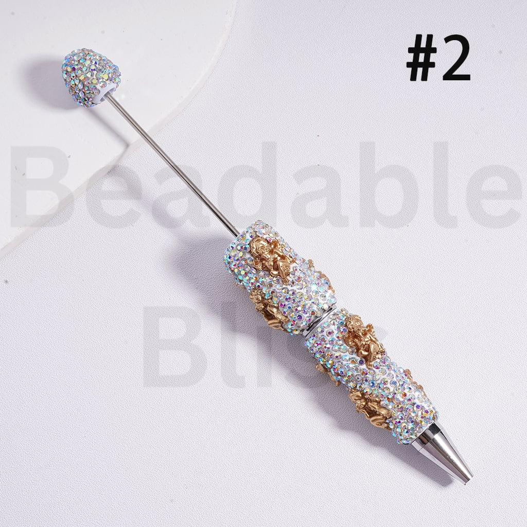 Beadable Clay Pens with AB Rhinestones Little Cute Gold God of Love Cupi with Wings