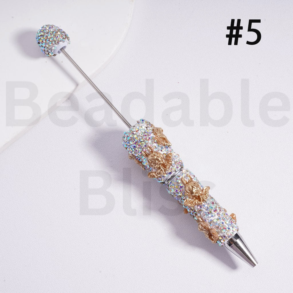 Beadable Clay Pens with AB Rhinestones Little Cute Gold God of Love Cupi with Wings