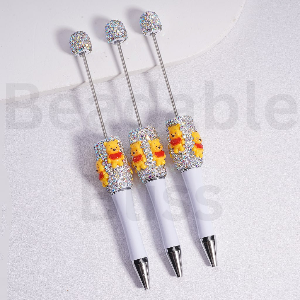 Beadable Pen with AB Rhinestones Cute Winni the Poo Flower Hunny Pot Bee