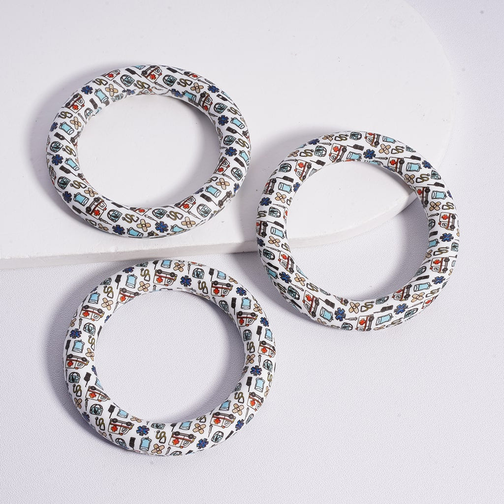 Silicone Ring Frame Bead Circle Round Soft Car Hanger Charm Loop Medical Hospital Series Prints 65mm