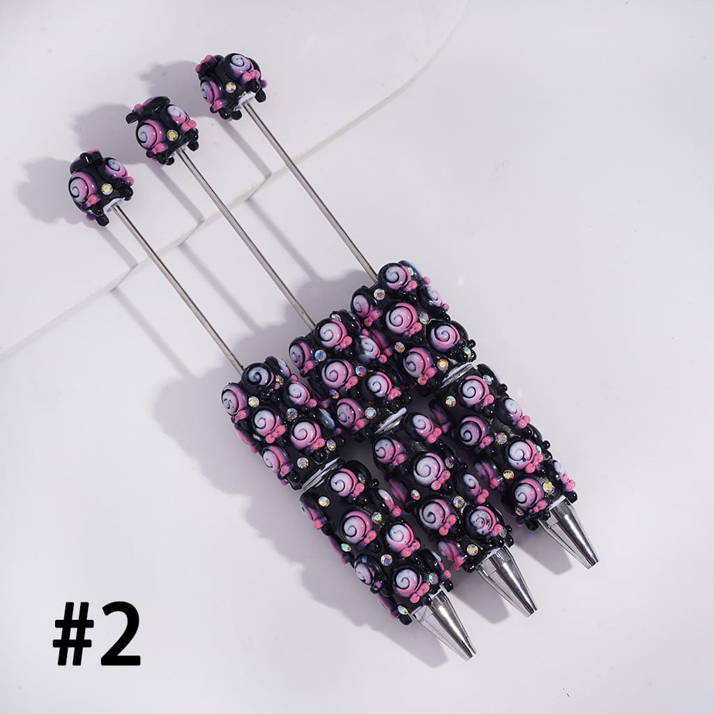 Beadable Clay Pens with Lollipop and Heart Magic Wand with Bowtie, AB Rhinestones, Black Pink Series