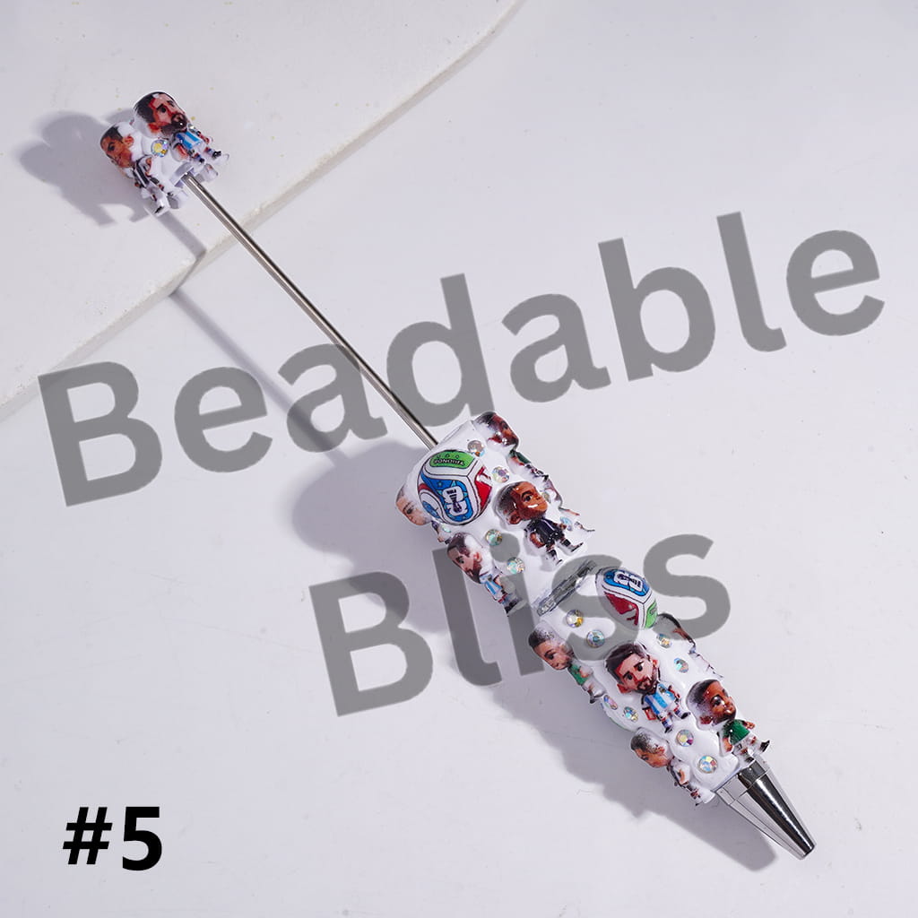 Beadable Clay Pens with Football Soccer Player Series and AB Rhinestones