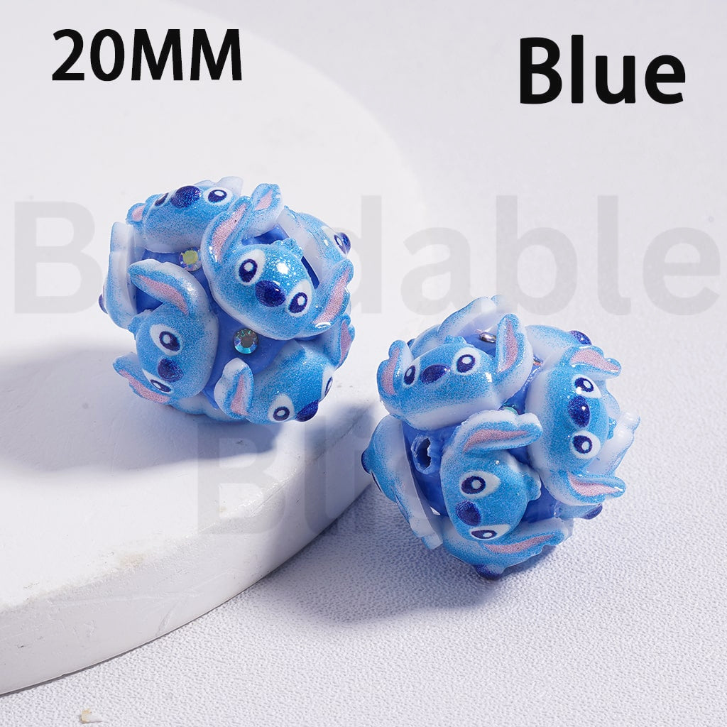 Clay Beads Cute Blue Pink Stitc Ange with White Pearls AB Rhinestones 20MM