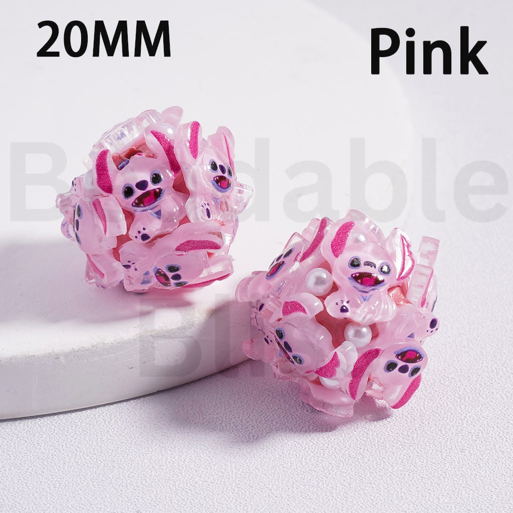 Clay Beads Cute Blue Pink Stitc Ange with White Pearls AB Rhinestones 20MM