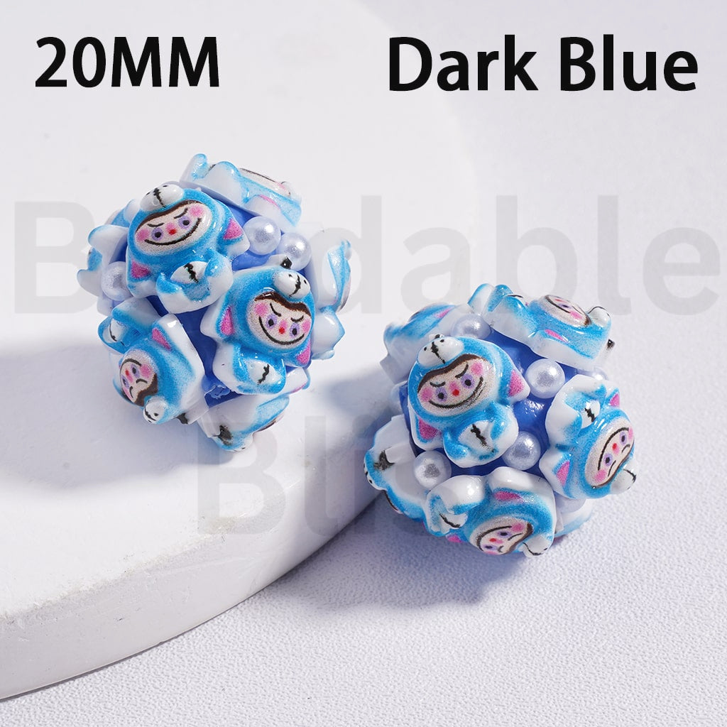 Clay Beads Cute Labub Monster Pop Mar with White Pearls Multi-Color 20MM