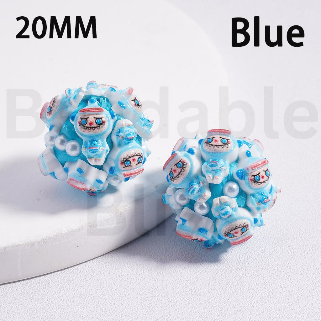 Clay Beads Cute Labub Monster Pop Mar with White Pearls Multi-Color 20MM