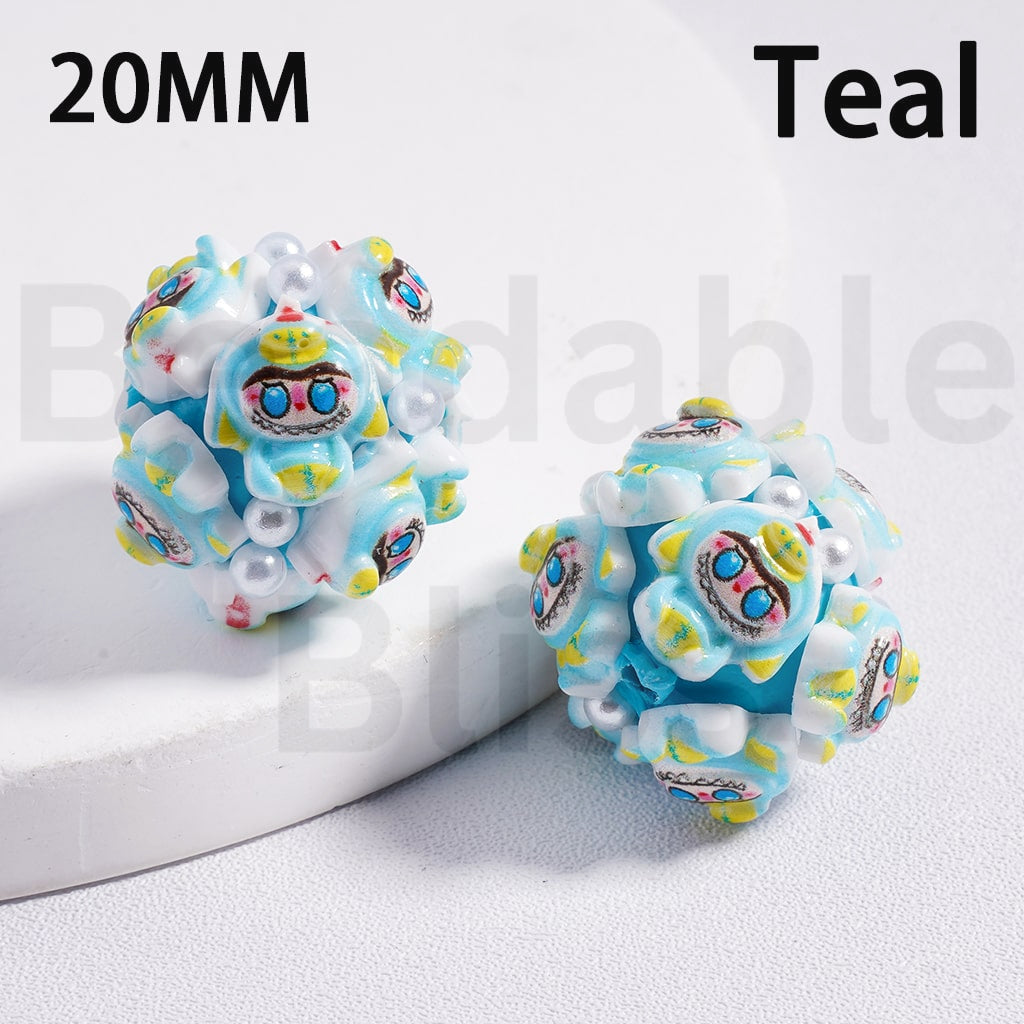 Clay Beads Cute Labub Monster Pop Mar with White Pearls Multi-Color 20MM