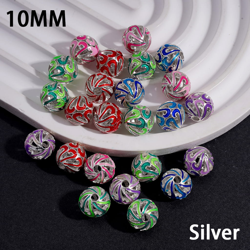 Metal Beads with Chrysanthemum Flower on Both Sides, 10MM, Gold and Silver