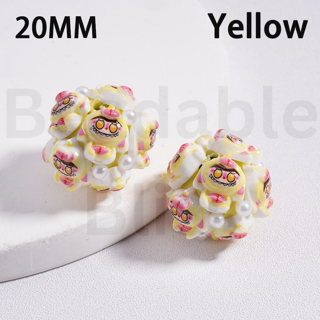 Clay Beads Cute Labub Monster Pop Mar with White Pearls Multi-Color 20MM
