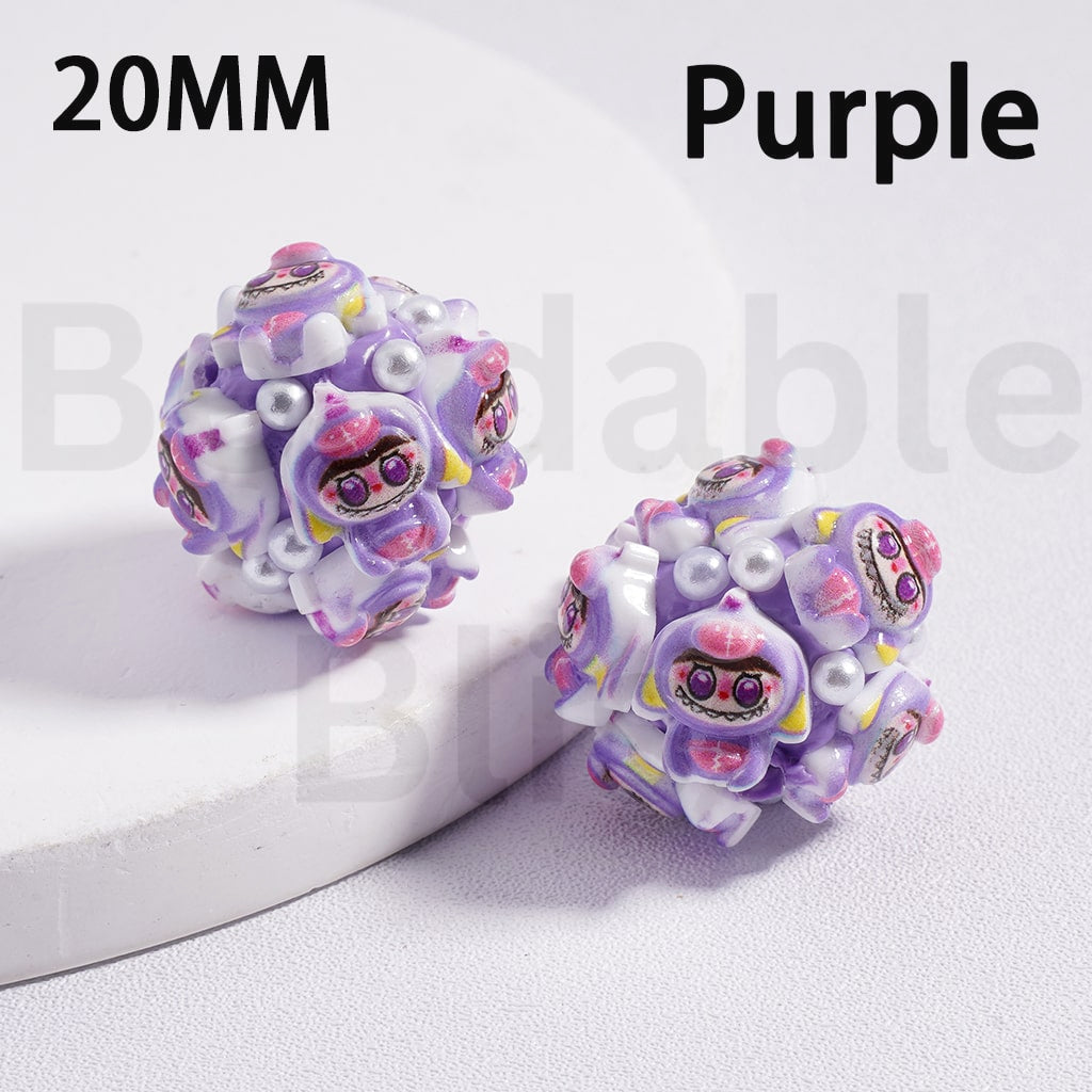 Clay Beads Cute Labub Monster Pop Mar with White Pearls Multi-Color 20MM