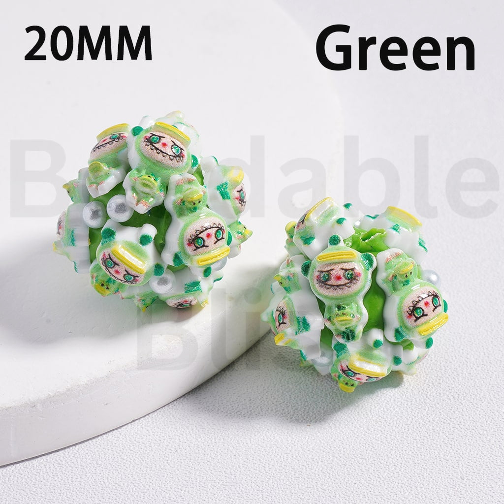 Clay Beads Cute Labub Monster Pop Mar with White Pearls Multi-Color 20MM