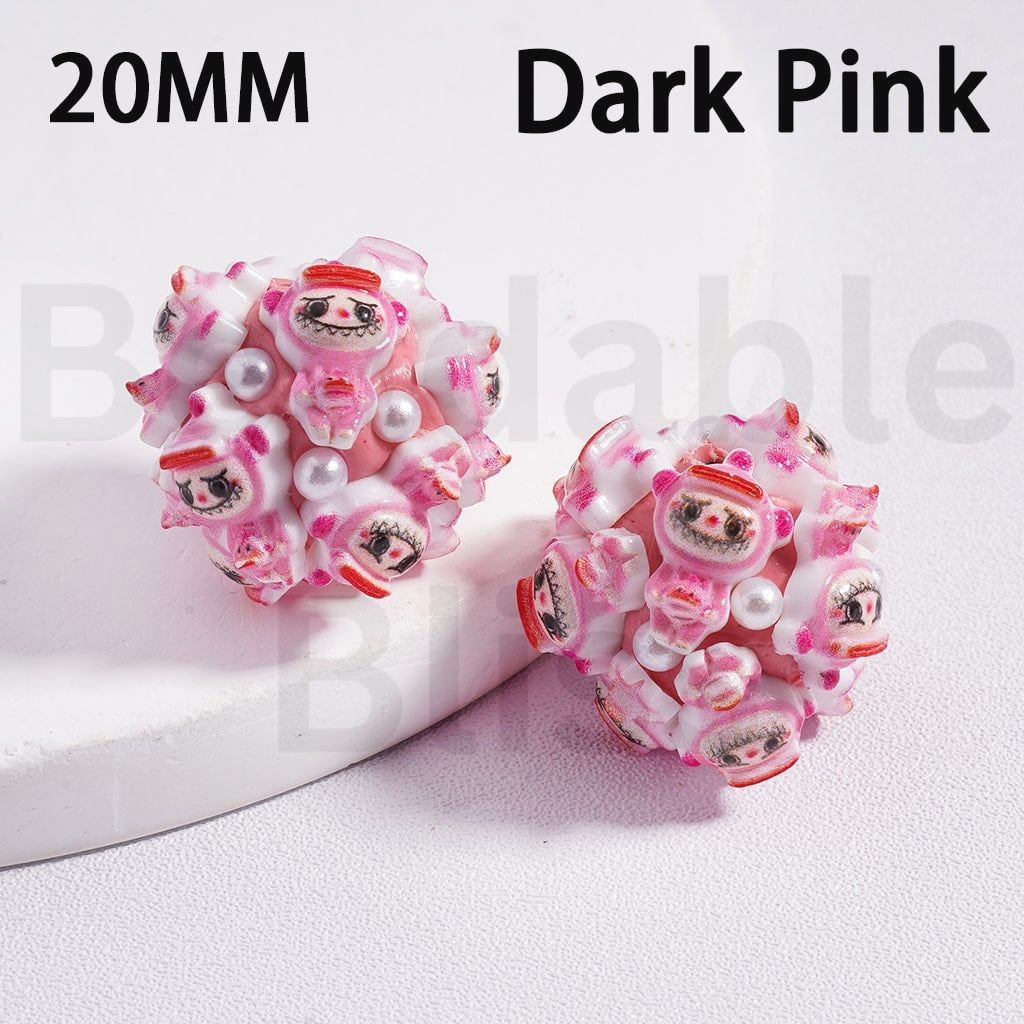 Clay Beads Cute Labub Monster Pop Mar with White Pearls Multi-Color 20MM
