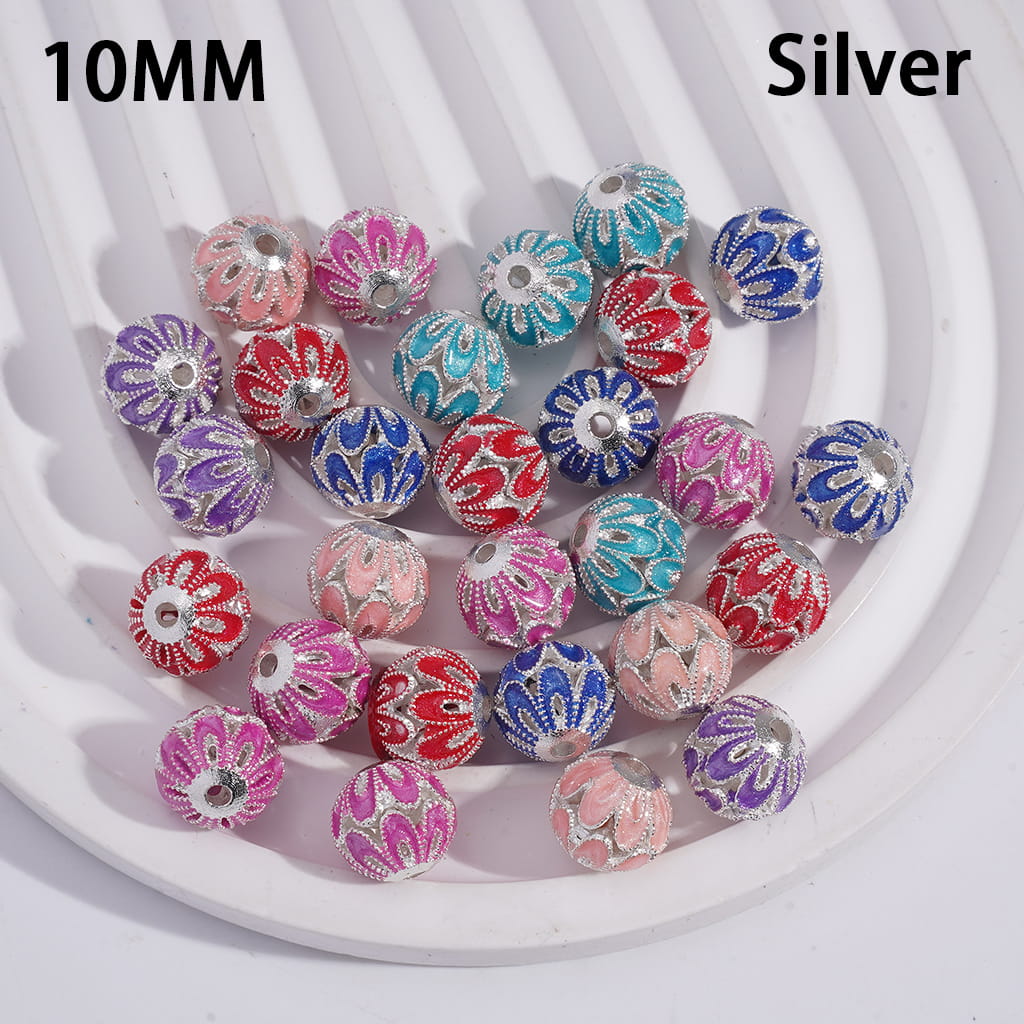 Metal Beads with Various Colors Flower Base on Both Sides, 10MM, Gold and Silver