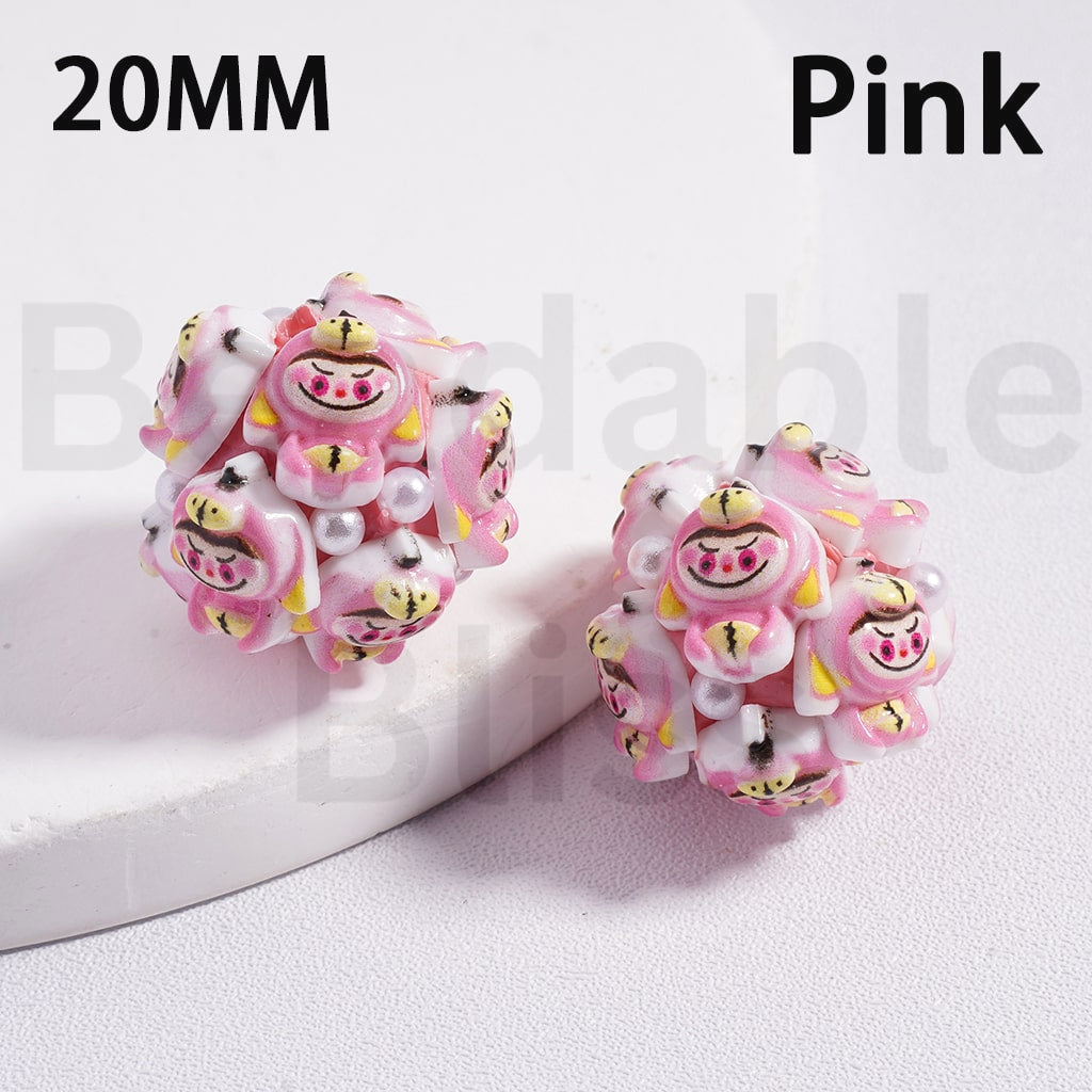 Clay Beads Cute Labub Monster Pop Mar with White Pearls Multi-Color 20MM