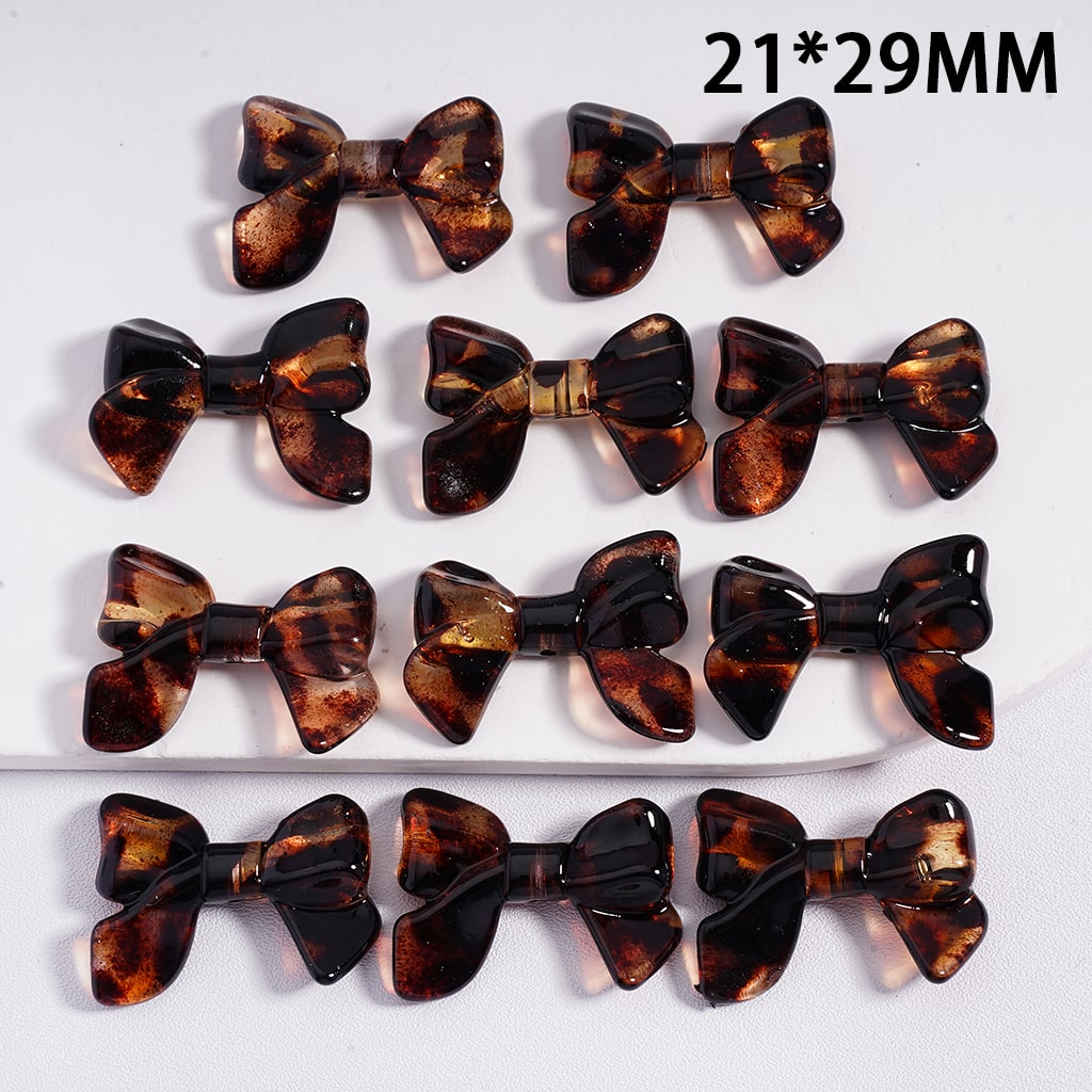 Acrylic Beads Cute Bowknot Brown Color 21*29MM, Random Mix(It is a little hard to stick into the pen pole)