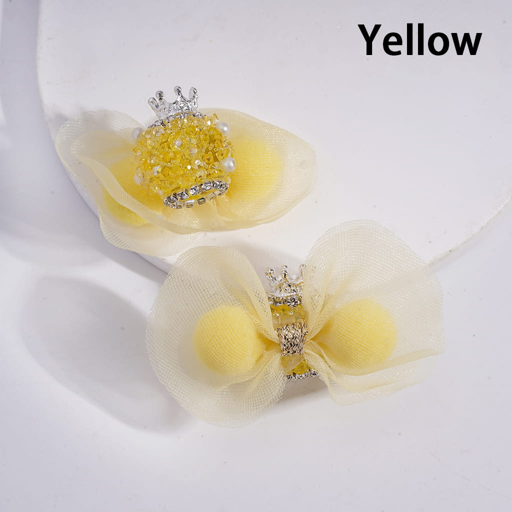 Sugar Beads with Silver Alloy Crown and Shiny Rhinestones White Pearls, Fabric Lace Bowtie with Fluffy Balls, Multi-Color