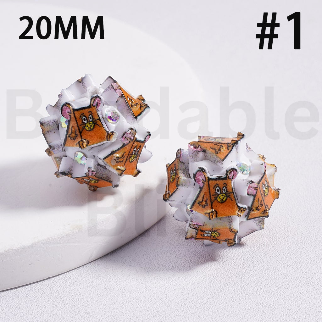 Clay Beads Cute To & Jerr Cat Mouse with AB Rhinestones 20MM