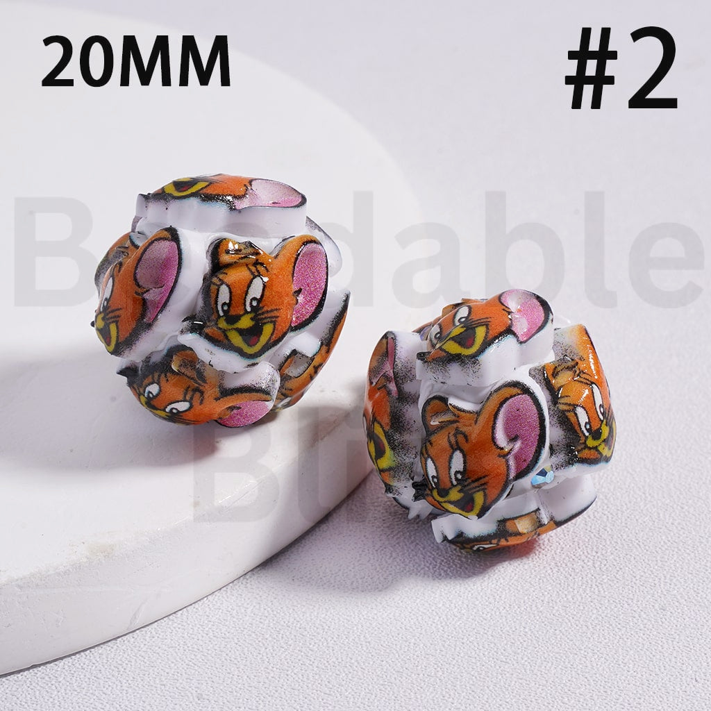 Clay Beads Cute To & Jerr Cat Mouse with AB Rhinestones 20MM