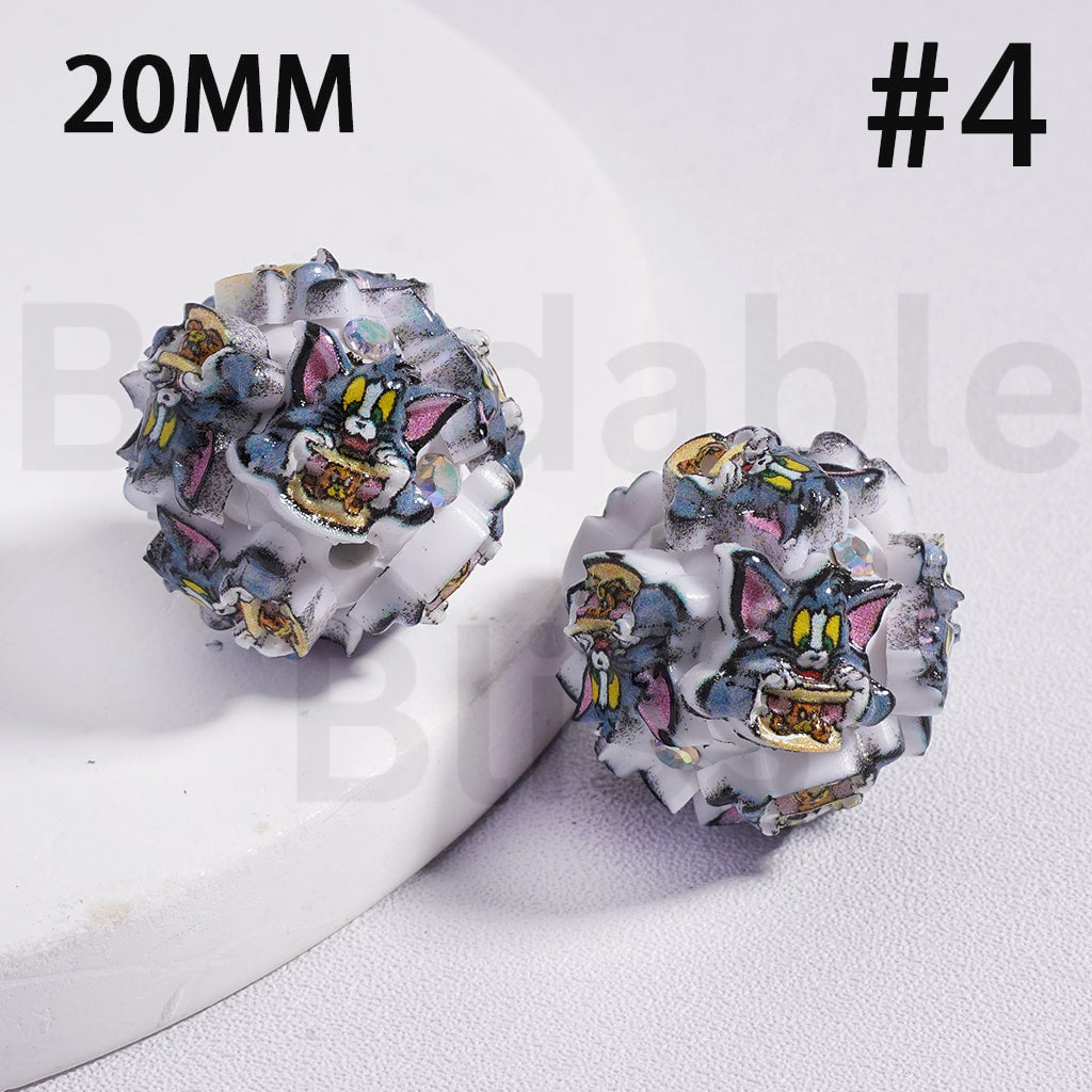 Clay Beads Cute To & Jerr Cat Mouse with AB Rhinestones 20MM