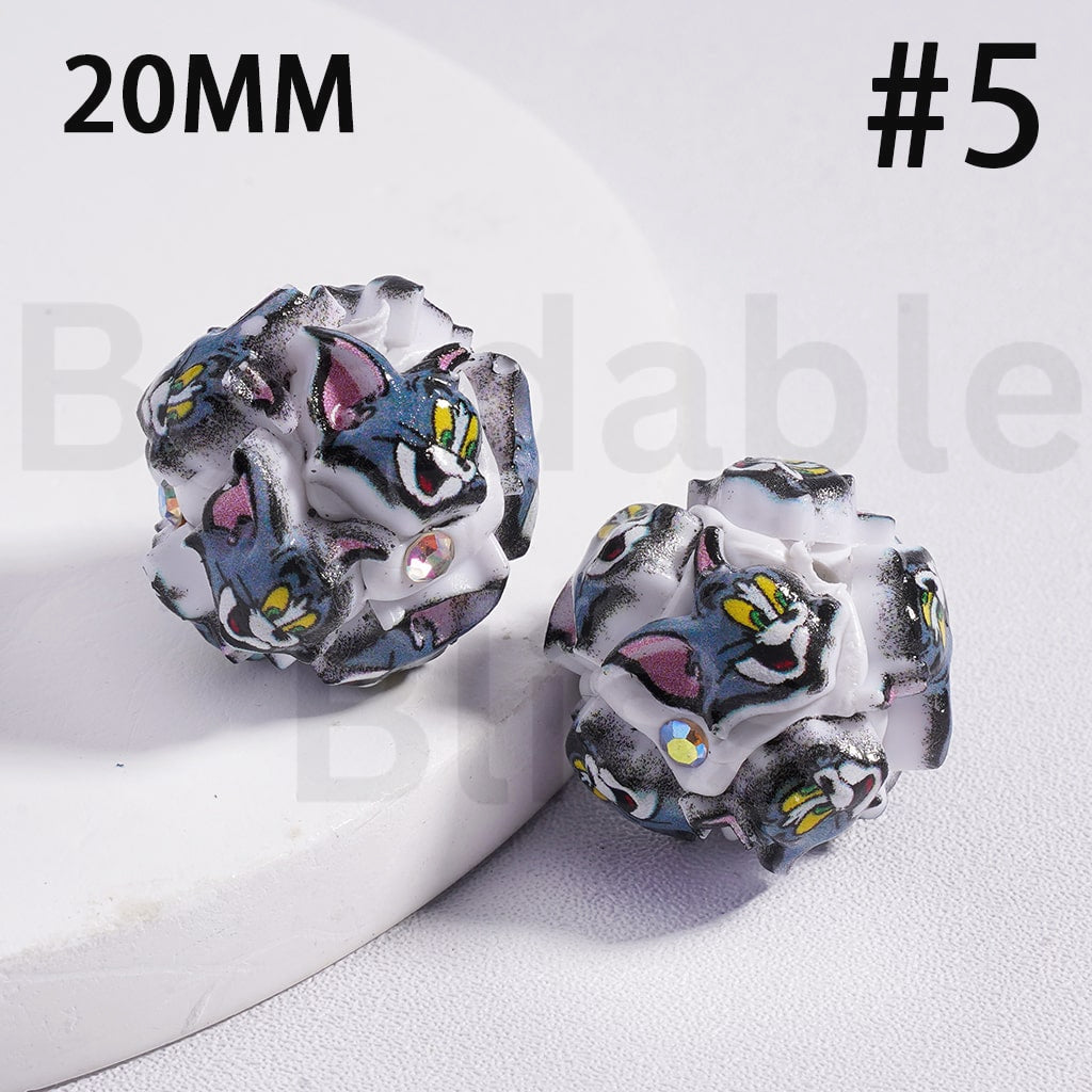 Clay Beads Cute To & Jerr Cat Mouse with AB Rhinestones 20MM