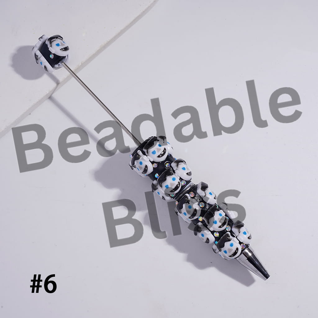 Beadable Clay Pens with Skull Ghost Halloween Series and AB Rhinestones