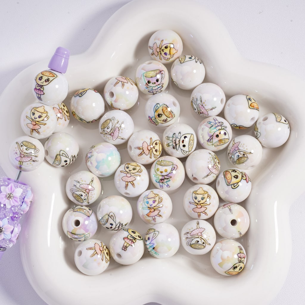 Acrylic Beads UV Coating Cute Ballet Girl Cup Jelly & White & Solid Color 16MM, Random Mix