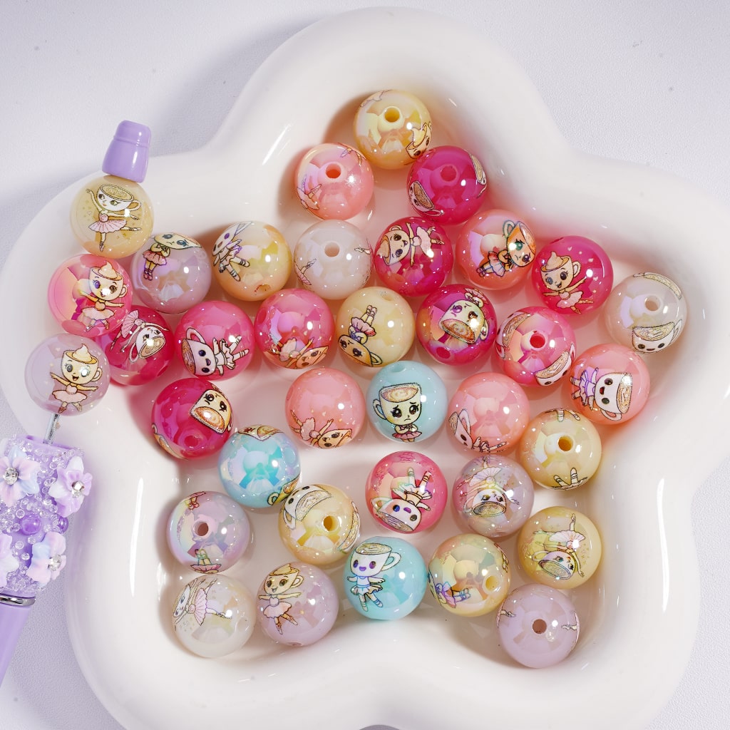 Acrylic Beads UV Coating Cute Ballet Girl Cup Jelly & White & Solid Color 16MM, Random Mix