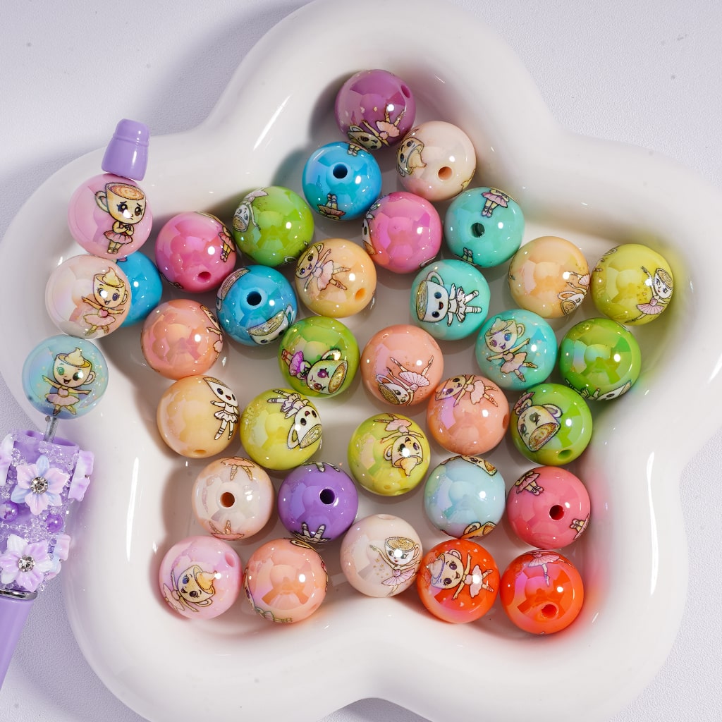 Acrylic Beads UV Coating Cute Ballet Girl Cup Jelly & White & Solid Color 16MM, Random Mix