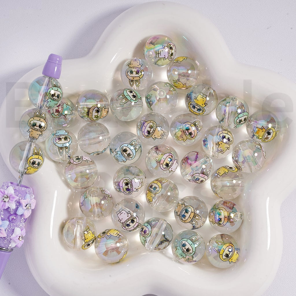 Acrylic Beads UV Coating Cute Labub Jelly & White & Solid & Clear Color 16MM, Random Mix