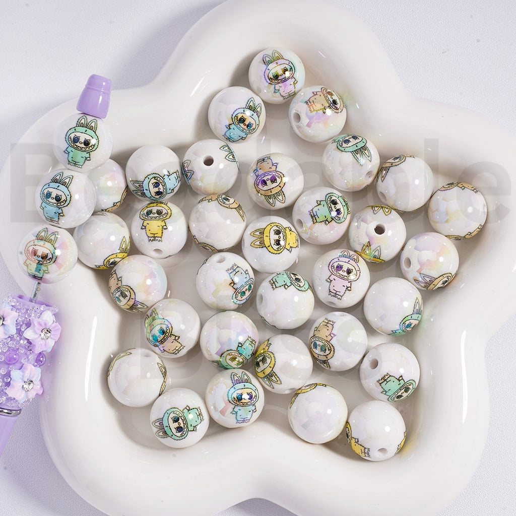 Acrylic Beads UV Coating Cute Labub Jelly & White & Solid & Clear Color 16MM, Random Mix