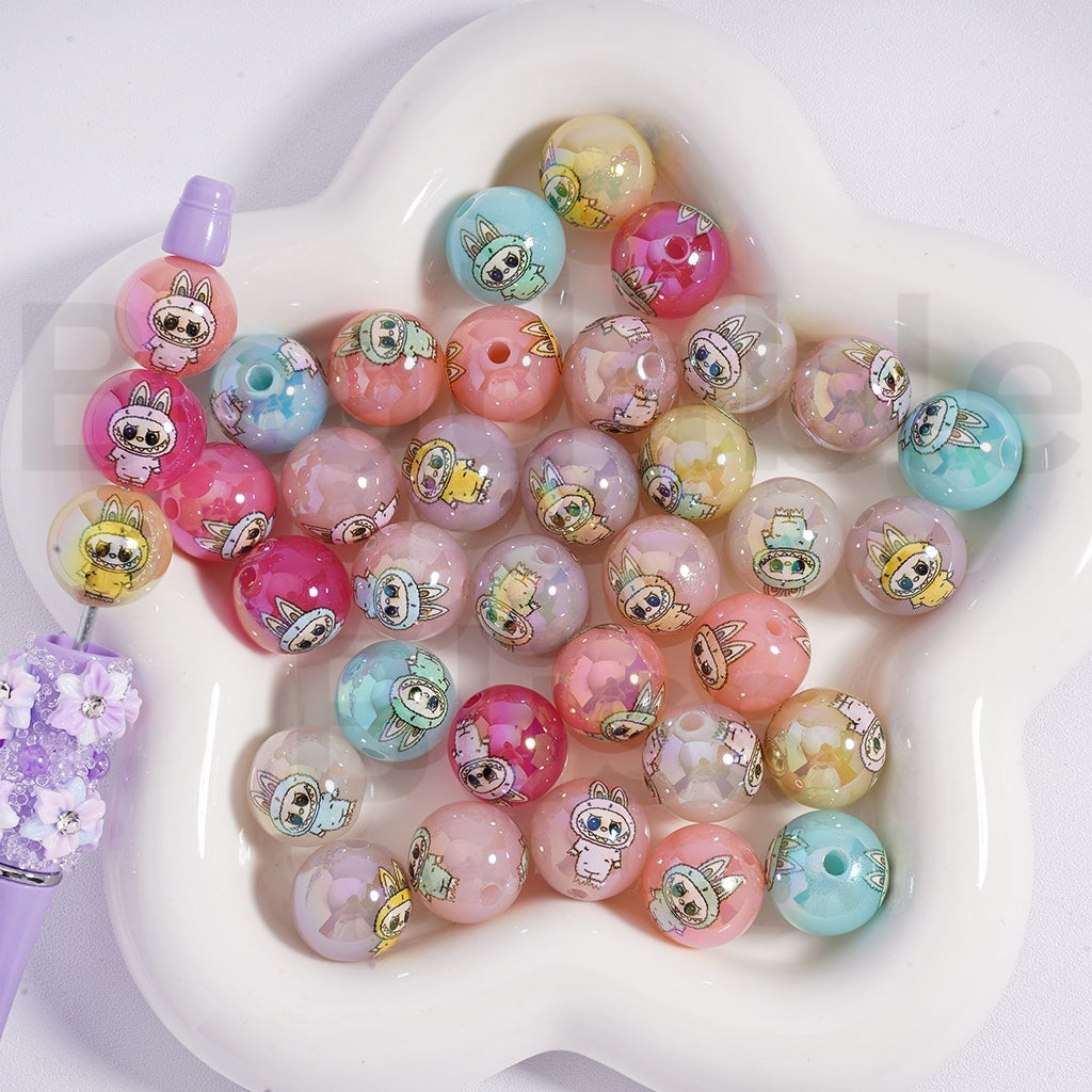 Acrylic Beads UV Coating Cute Labub Jelly & White & Solid & Clear Color 16MM, Random Mix
