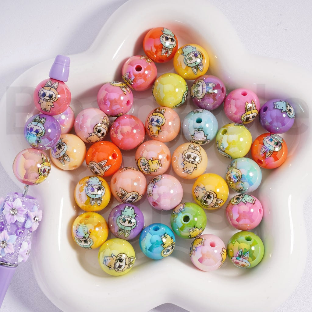 Acrylic Beads UV Coating Cute Labub Jelly & White & Solid & Clear Color 16MM, Random Mix