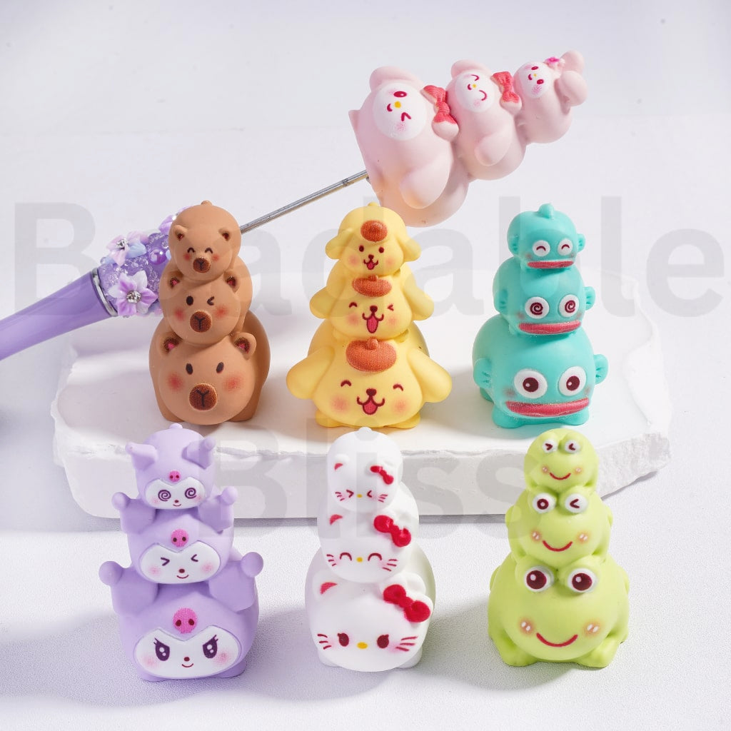 Acrylic Beads Pen Toppers Pendants Jewelry Accessories Cute Jenga Hello Kitt Kurom Pom Pom Puri Kreopp My Melod Hangyodo Capybara, Random Mix