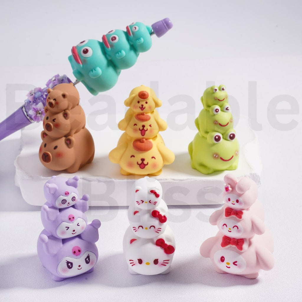 Acrylic Beads Pen Toppers Pendants Jewelry Accessories Cute Jenga Hello Kitt Kurom Pom Pom Puri Kreopp My Melod Hangyodo Capybara, Random Mix