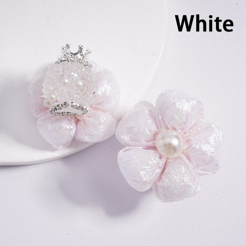 Sugar Acrylic Beads with White Pearls Clear Rhinestones Chains Silver Alloy Crown Shiny Fabric Flower Multi-Color