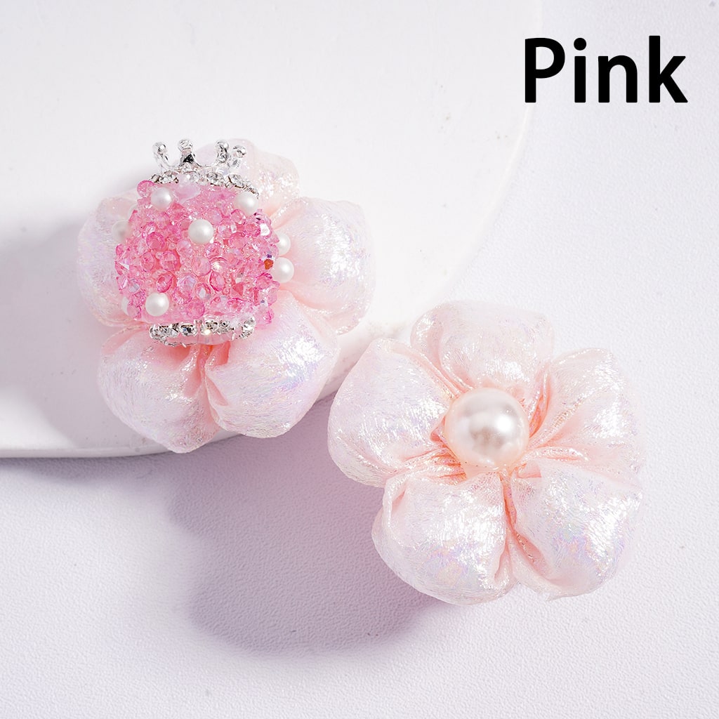 Sugar Acrylic Beads with White Pearls Clear Rhinestones Chains Silver Alloy Crown Shiny Fabric Flower Multi-Color