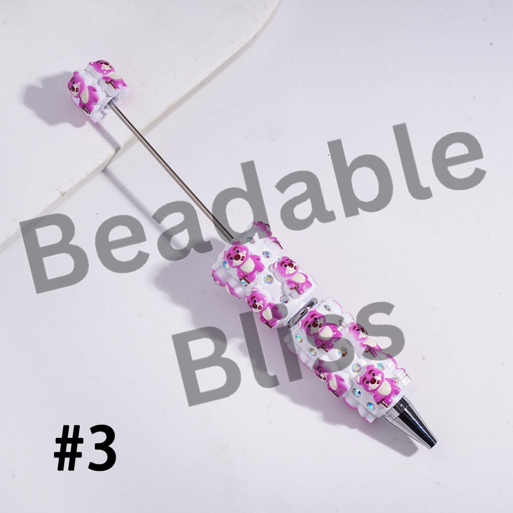 Beadable Clay Pens with Classic Animation Animal Character and AB Rhinestones