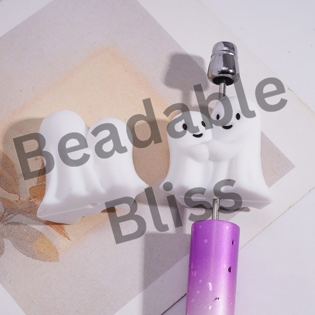 Silicone Focal Beads 3D Skeleton Ghost Halloween White Series