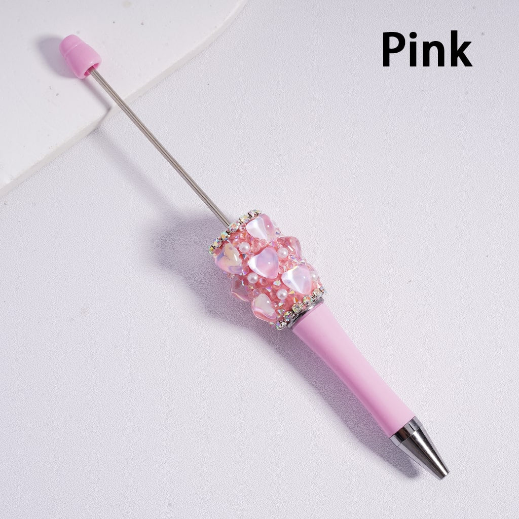 Beadable Pen with Cute Hearts White Pearls AB Rhinestones Chains Multi-Color
