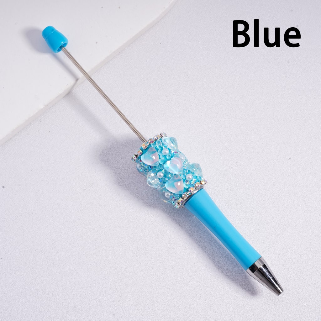 Beadable Pen with Cute Hearts White Pearls AB Rhinestones Chains Multi-Color