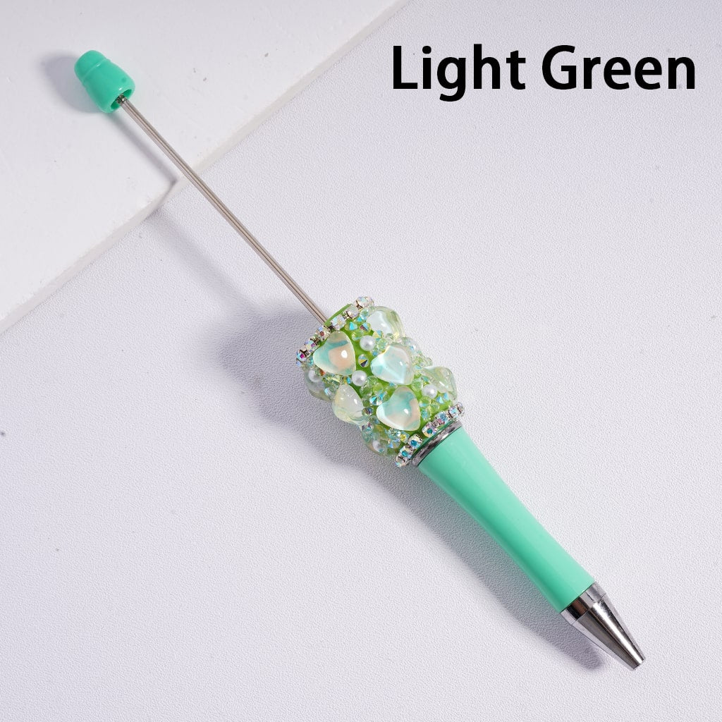 Beadable Pen with Cute Hearts White Pearls AB Rhinestones Chains Multi-Color