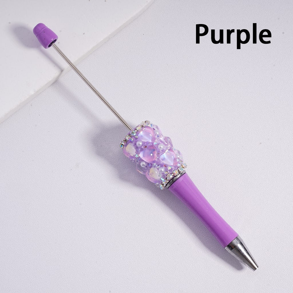 Beadable Pen with Cute Hearts White Pearls AB Rhinestones Chains Multi-Color