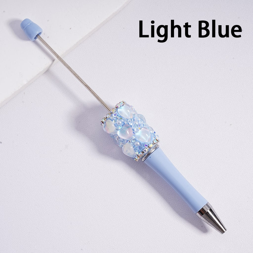 Beadable Pen with Cute Hearts White Pearls AB Rhinestones Chains Multi-Color