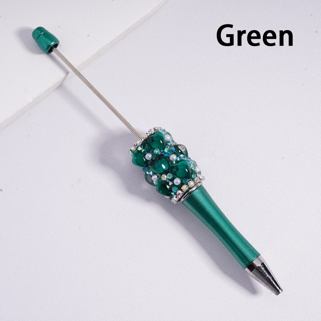 Beadable Pen with Cute Hearts White Pearls AB Rhinestones Chains Multi-Color